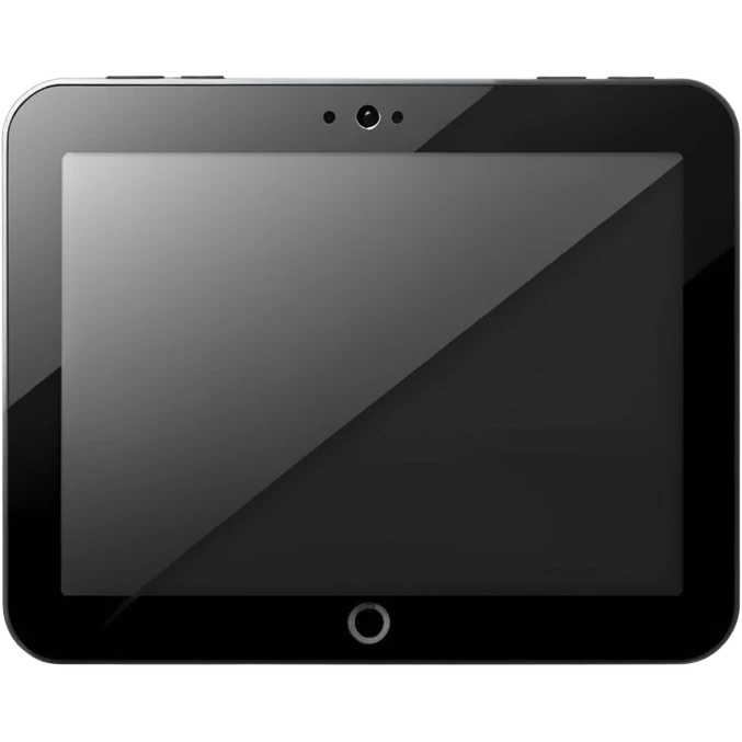 Minimalistic futuristic black tablet emoji, metallic black and white, reflective sleek surfaces, flat vector design, high-tech clean UI icon emoji