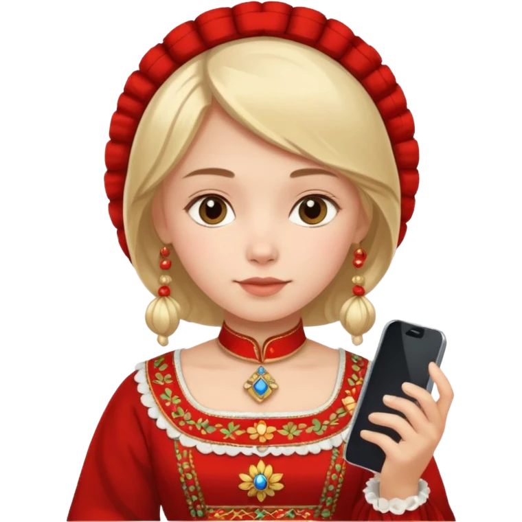 russia girl with custome dress and smartphone emoji