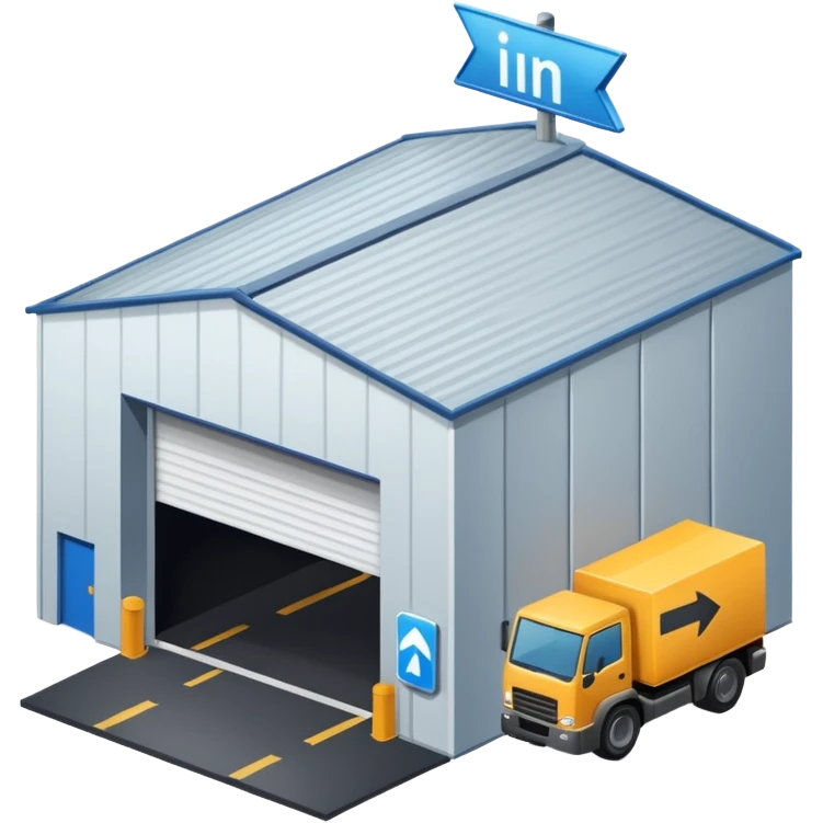 i need a Modern Warehouse with a big Arrow and write it the " IN" emoji