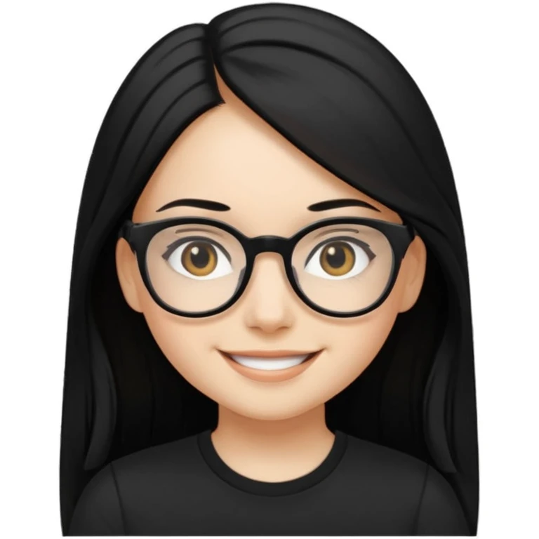Uzun Siyah, uçları çok hafif sarı düz saçlı , gözlüklü, eyelinerli siyah tişörtlü gülümseyen bir kız emojisi yap emoji