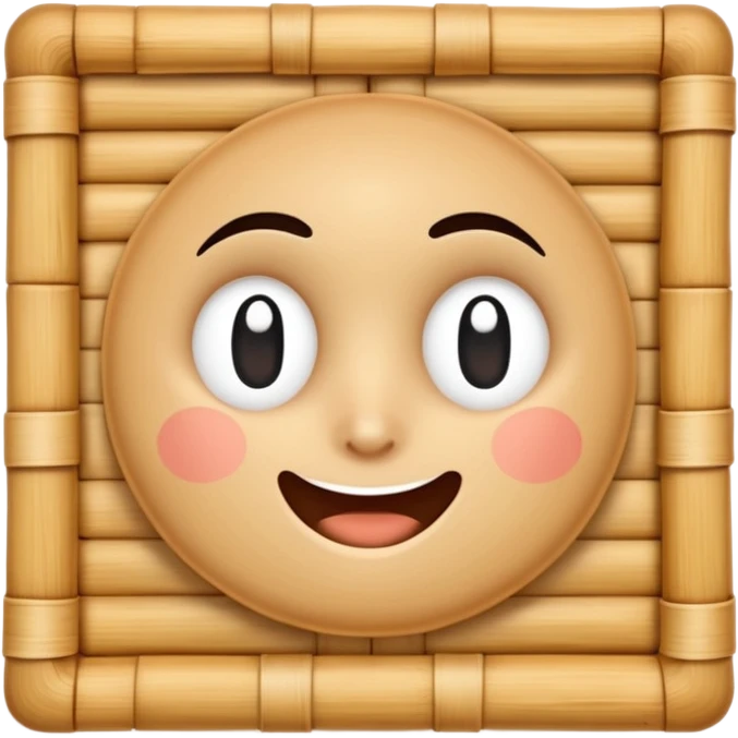 A 3D cartoon flat woven mat made of straw or bamboo strips, top-down view, soft shadow, Memoji-style. emoji