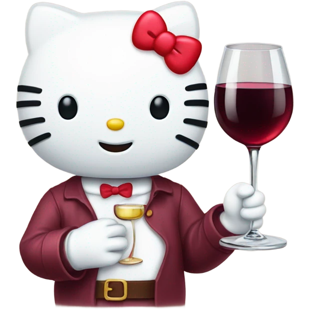 Hello Kitty drinking red wine emoji