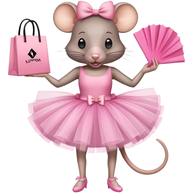 rat with a pink dress and tutu holding a Sephora shopping bag emoji