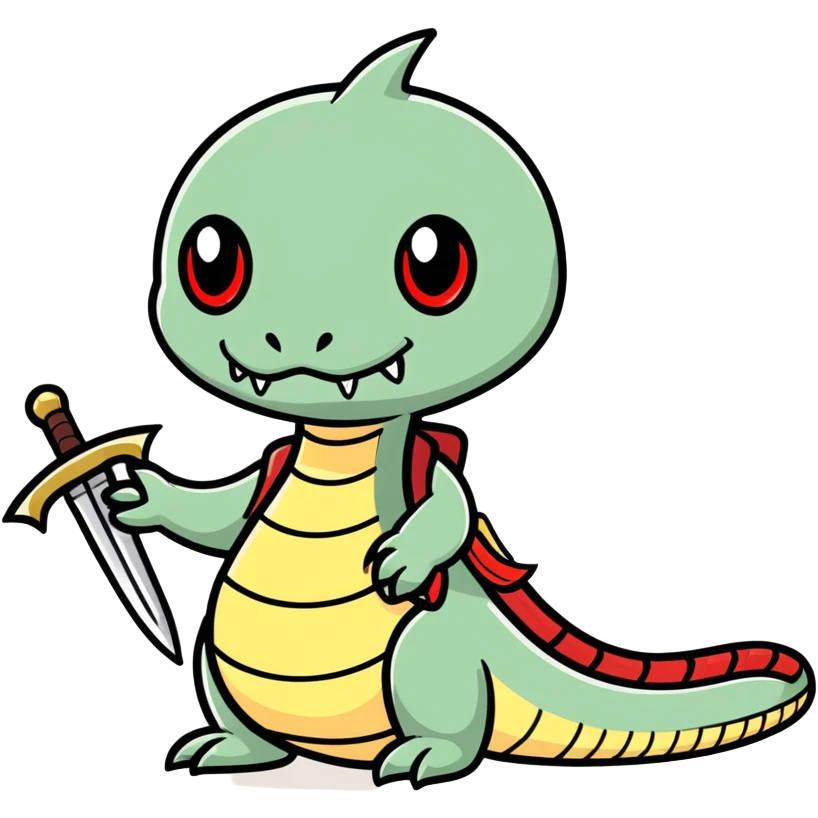a Klukluksan with a sword sheathed in a snake with a tongue hanging out and red eyes. emoji