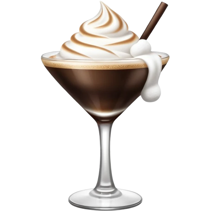 espresso martini glass with a fluffy marshmallow garnish emoji