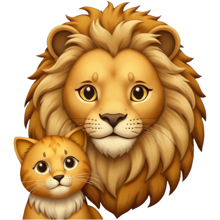 Animal Gato tocando la cabezo de un leon emoji