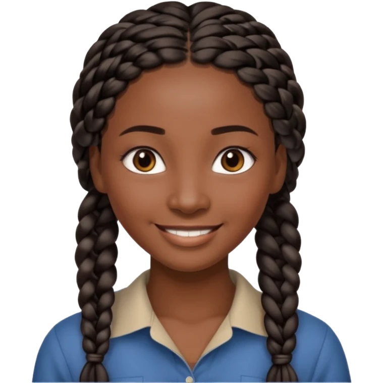 kenyan woman with long, black, braided hair in rows, brown eyes, pretty, round face emoji