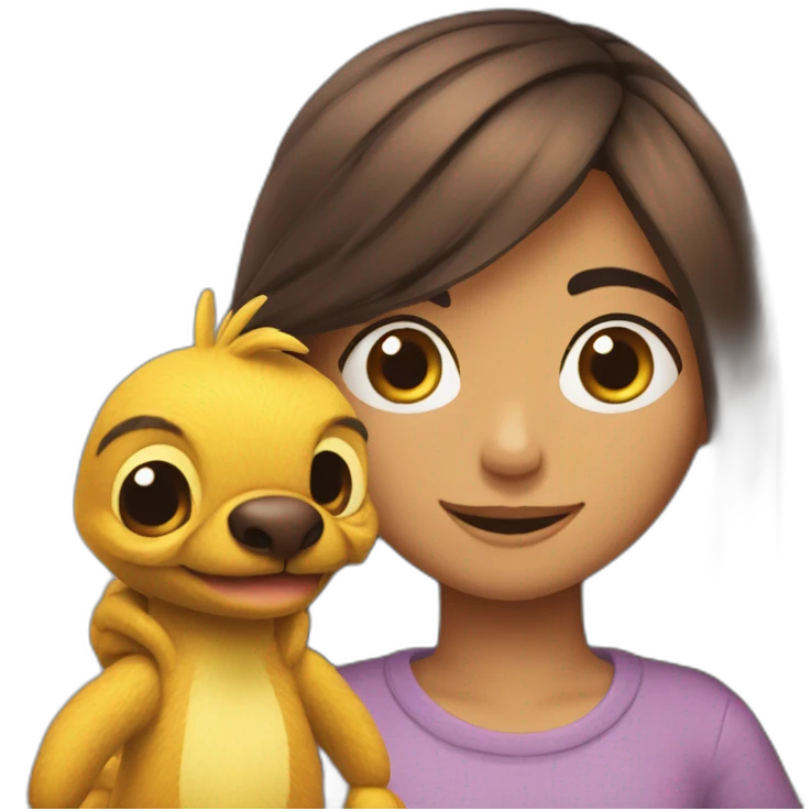 Stich y chica pelo castaño rizado emoji