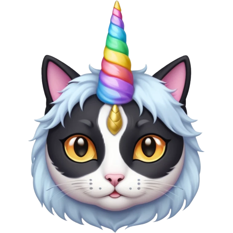 Black long haierd cat whit A unicorn horn emoji