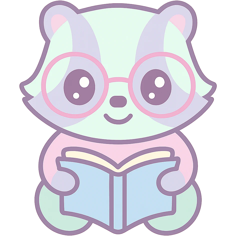 a cute badger with glasses reading a book, kawaii style emoji