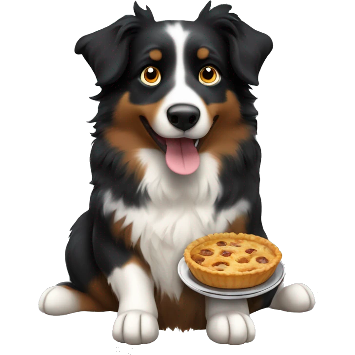 Small black australian shepherd dog eating pie  emoji