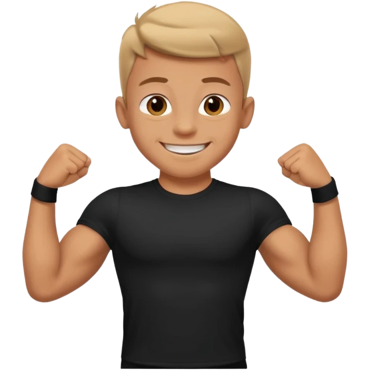 happy muscular young boy in black t shirt emoji