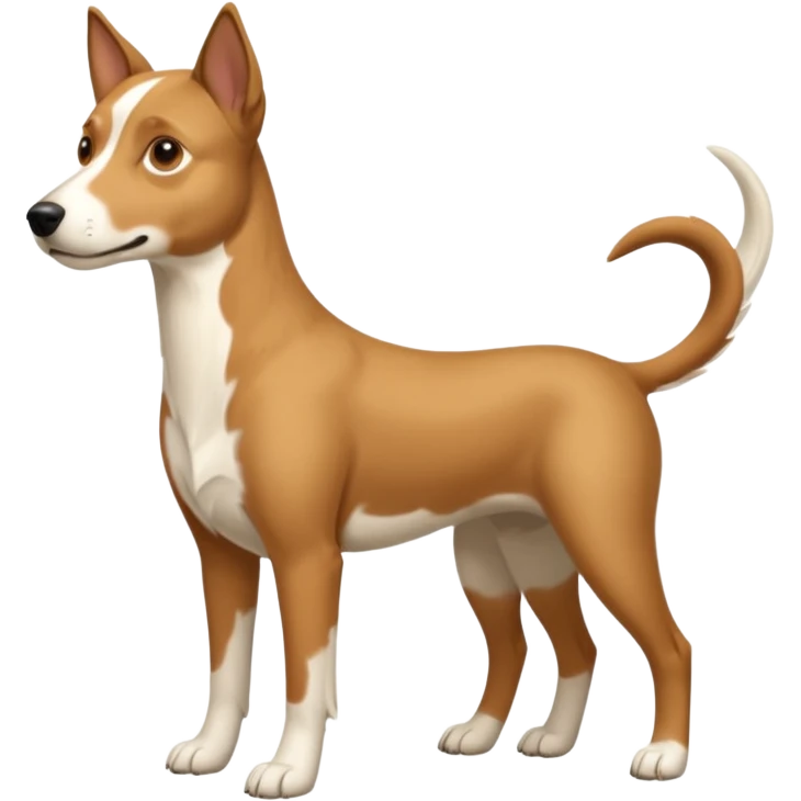 a full body white parsel russell looking dog the size of a kelpie with light brown ears and a light brown patch on one eye and a large snout emoji