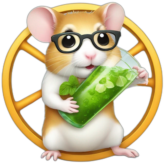 hamster with glasses on a wheel drinking mojito emoji