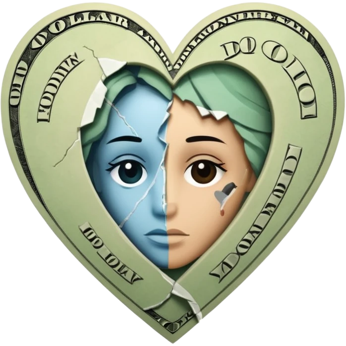 A broken heart glued together by dollars emoji