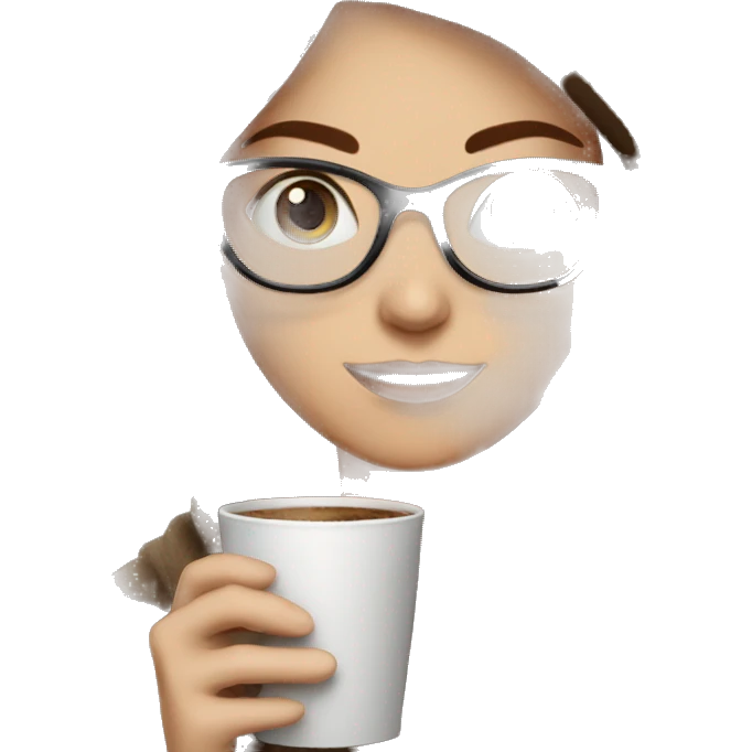 girl with blue eyes short brown hair in glasses holding a cup of coffee wrapped in a warm blanket emoji