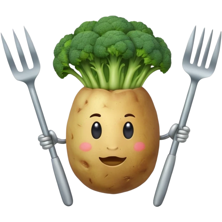 potato body with broccoli for a head holding a pitchfork  emoji