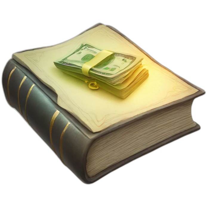 a magic book with money coming outside emoji