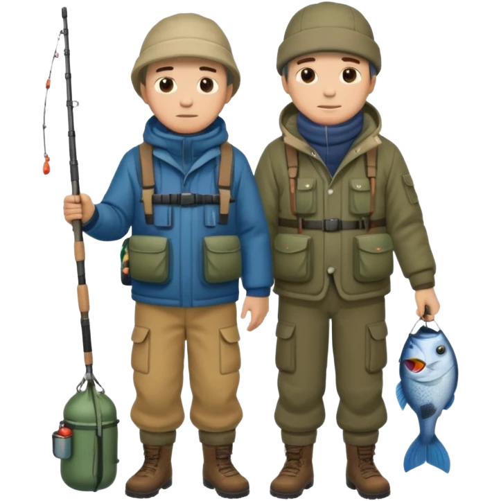 Father and son in fishing gear are cold full body emoji