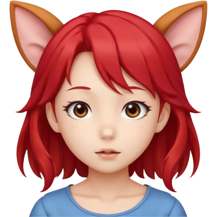 cute anime girl with ears, red blowing hair emoji