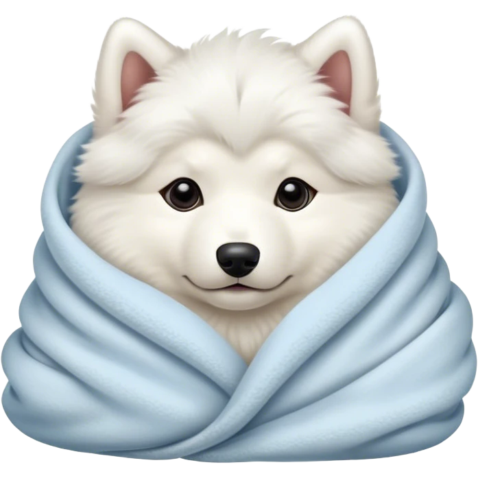 Samoyed puppy cozy in blanket emoji
