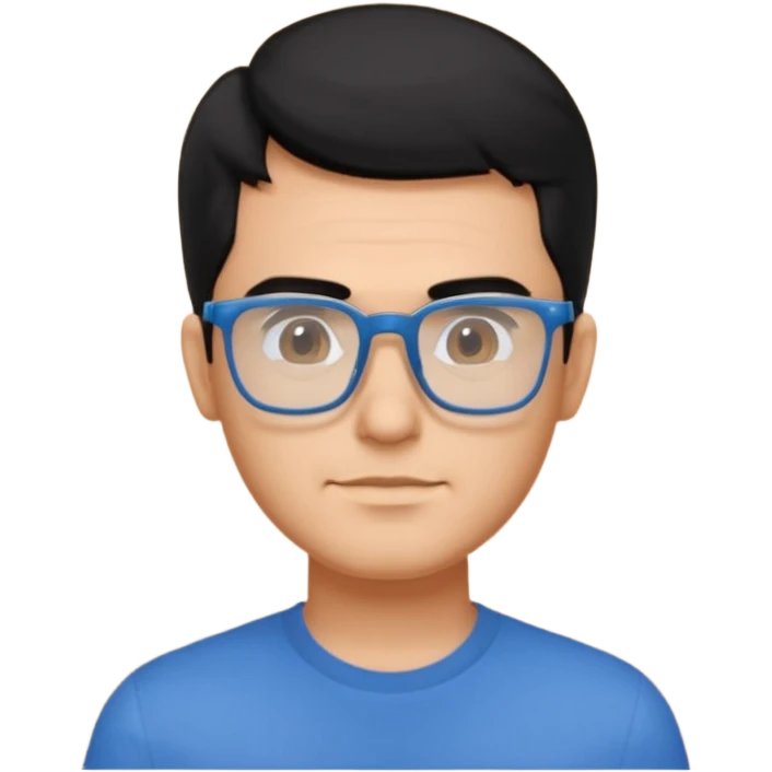 portrait of american man, wearing a blue shirt, square glasses, black hair emoji