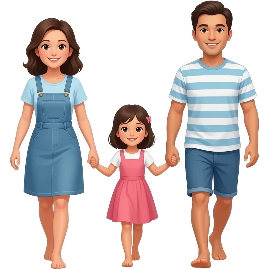 Mom Dad brother and younger sister walking on a beach emoji