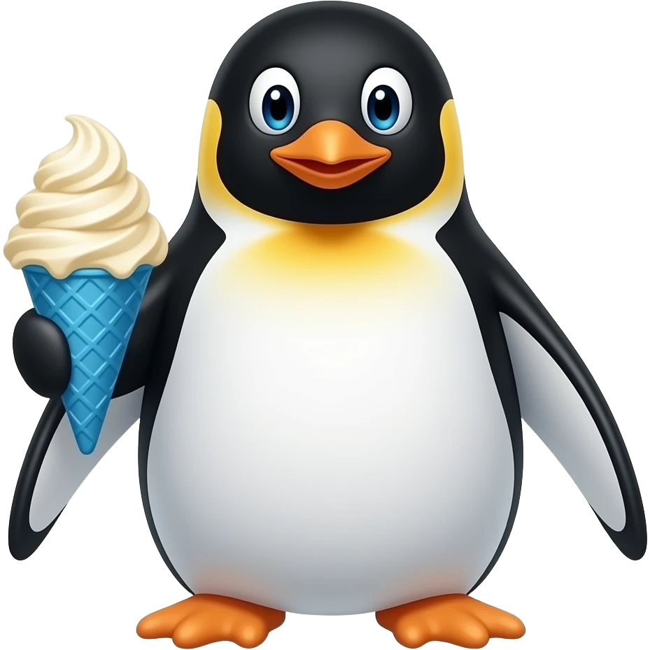 penguin with half body close up  eating ice cream front view emoji