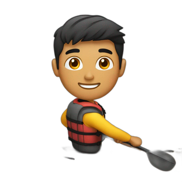 joven delgado en un kayak saludando emoji