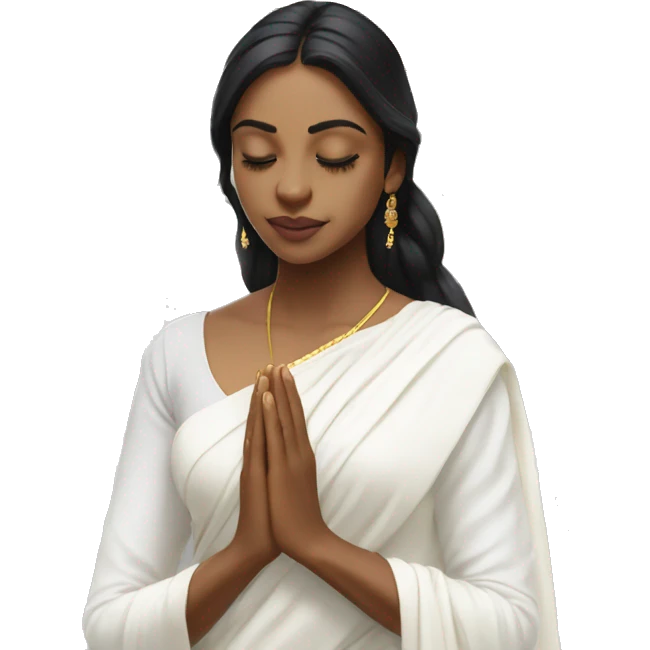 Light skin ;Black long hair wearing white saree praying infront a white temple emoji