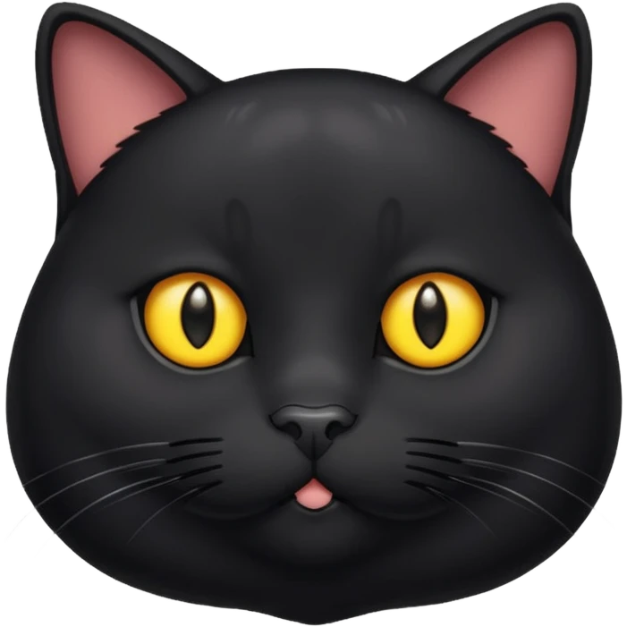 Un gato negro gordito con los ojos de color amarillos emoji
