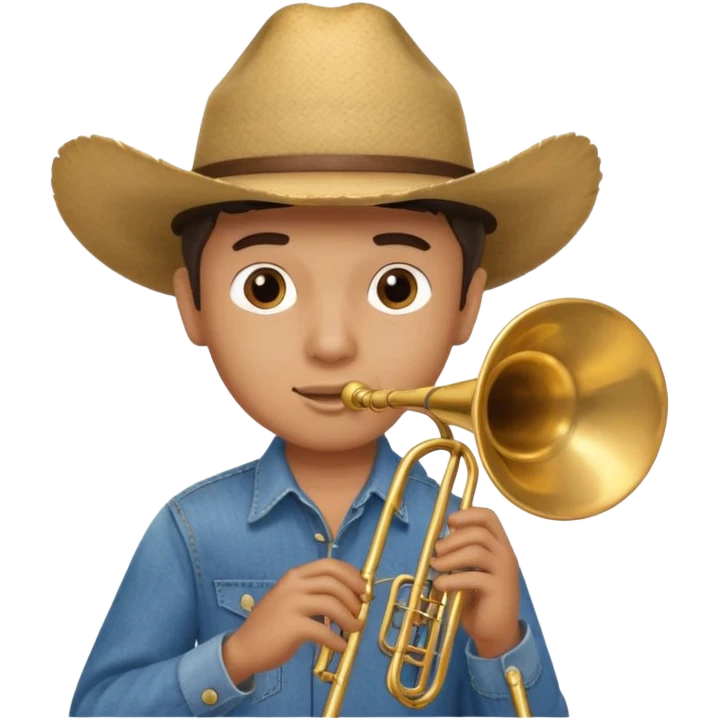 Un chico tocando el trombón vestido de vaquero emoji