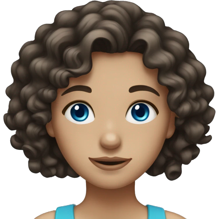 Girl with curly dark brown hair and blue eyes emoji