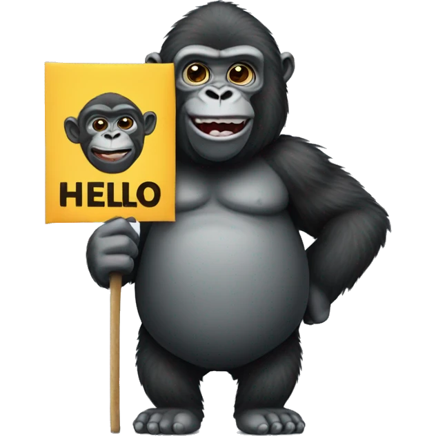 Gorilla holding hello banner emoji