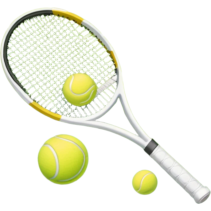 A tennis racket and ball placed on the grass court, with the lines of the court clearly visible in the background. The scene captures the essence of the sport, highlighting the equipment and the vibrant, open atmosphere of a tennis match emoji