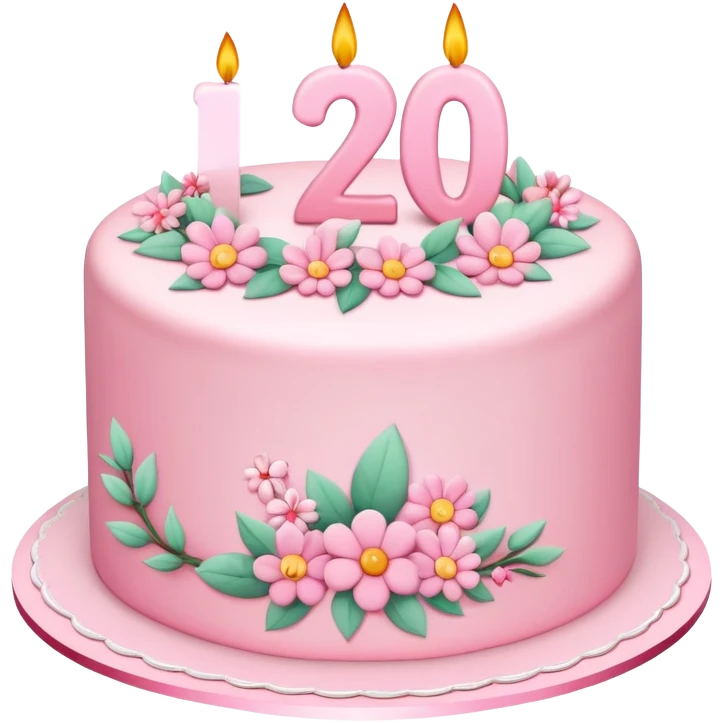 make a floral pastel(more pink) cake that is aesthetic with the number 2 and 0 on it emoji