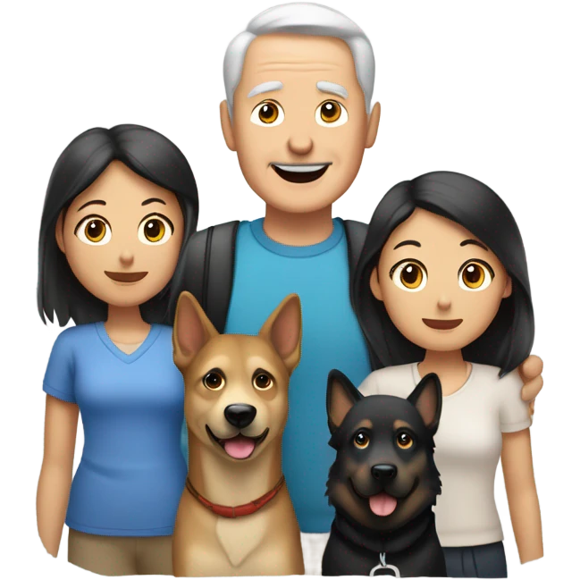 60 year old white man with TWO Asian girls and TWO German Shepard dogs emoji
