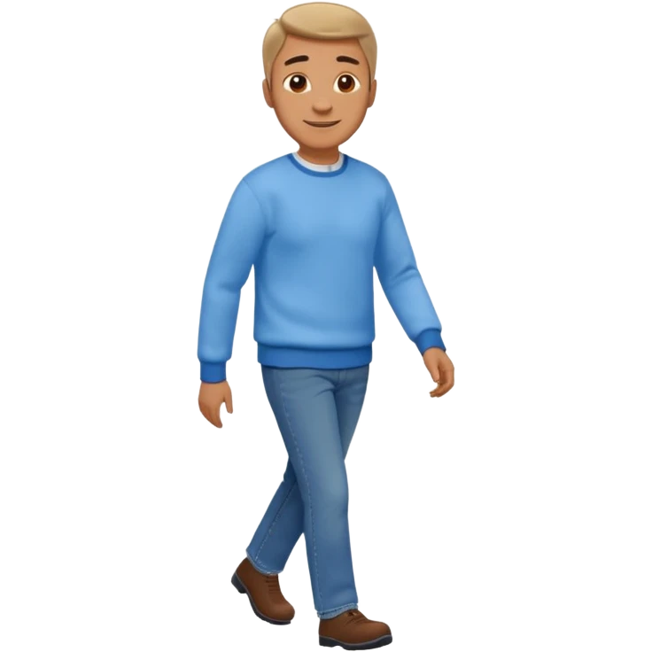 man with blue jean light blue sweater walking emoji