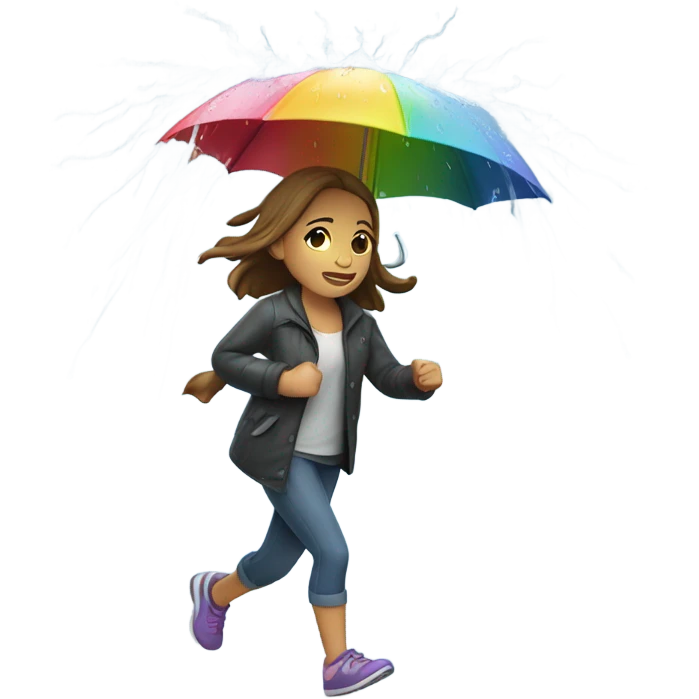 Girl running in rain with umbrella emoji