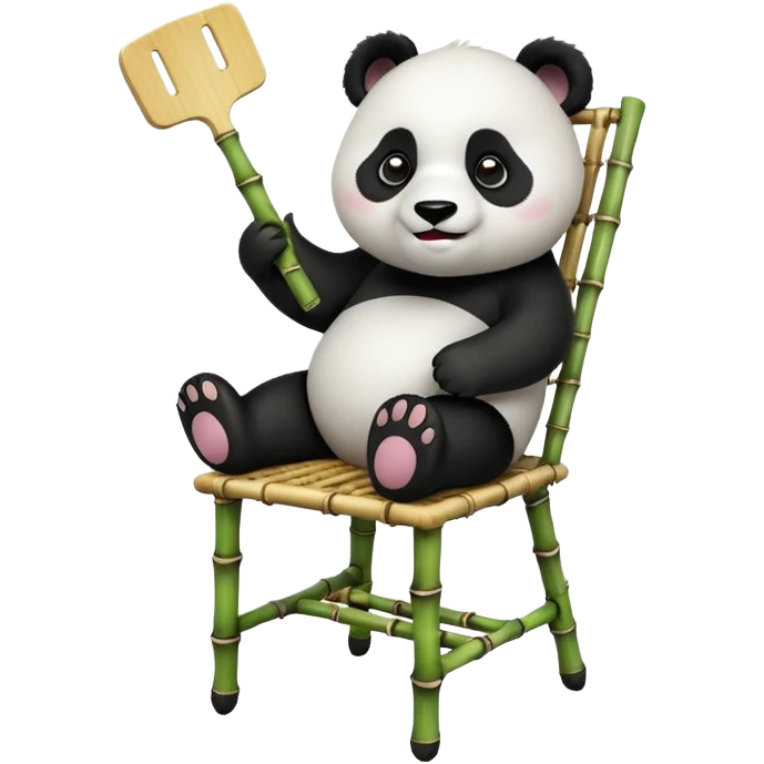 big playful panda testing durability of dining chair, expressive, clear subject focus, no background, emoji style emoji