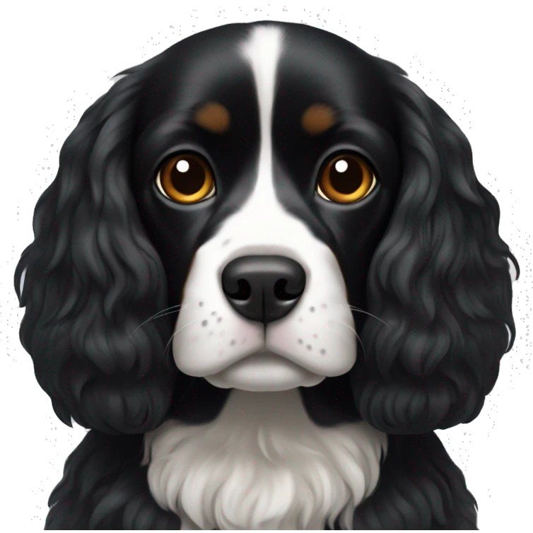 completely black small king spaniel with black fur on his whole face and white fur on chest emoji