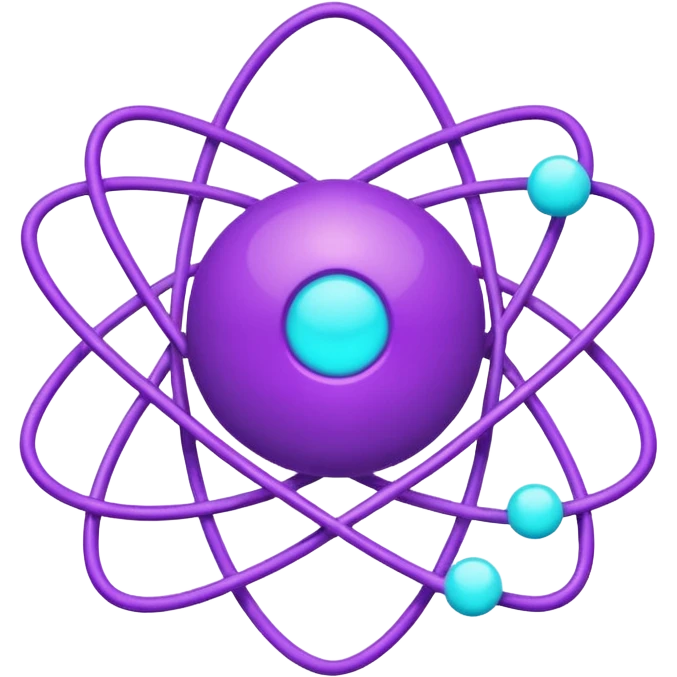 minimalistic atom, neon purple (#8B5CF6) and cyan (#00E0FF), representing Atom team creativity and innovation, clean tech design emoji