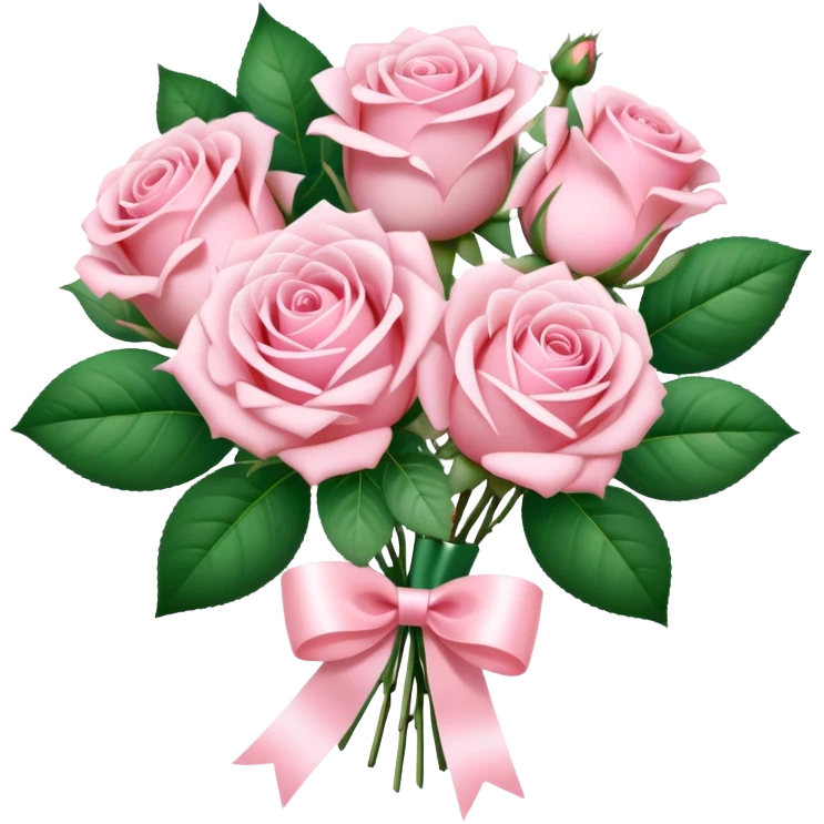 A sparkly romantic beautiful cute pretty aesthetic soft-pink bouquet of roses inside foliage with a small ribbon emoji