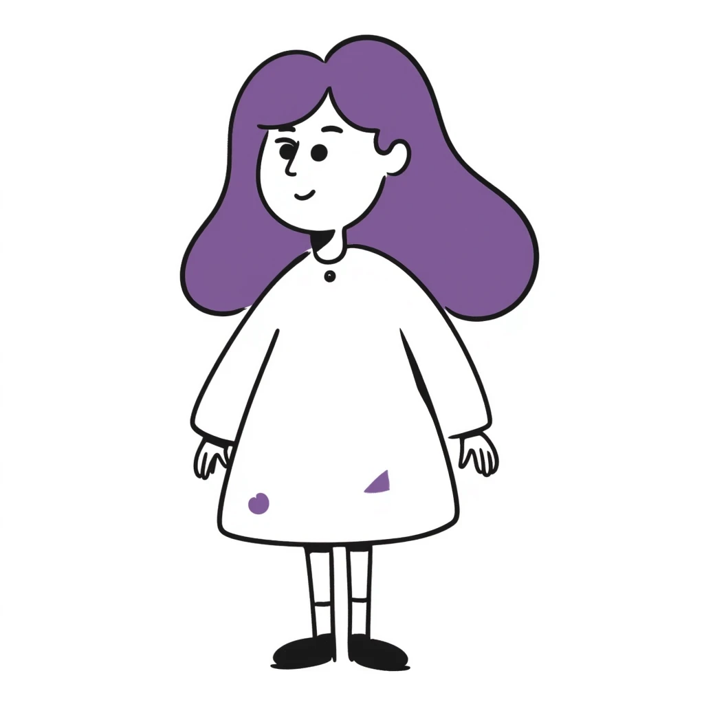 A simple sketch of a girl with flowing purple hair emoji