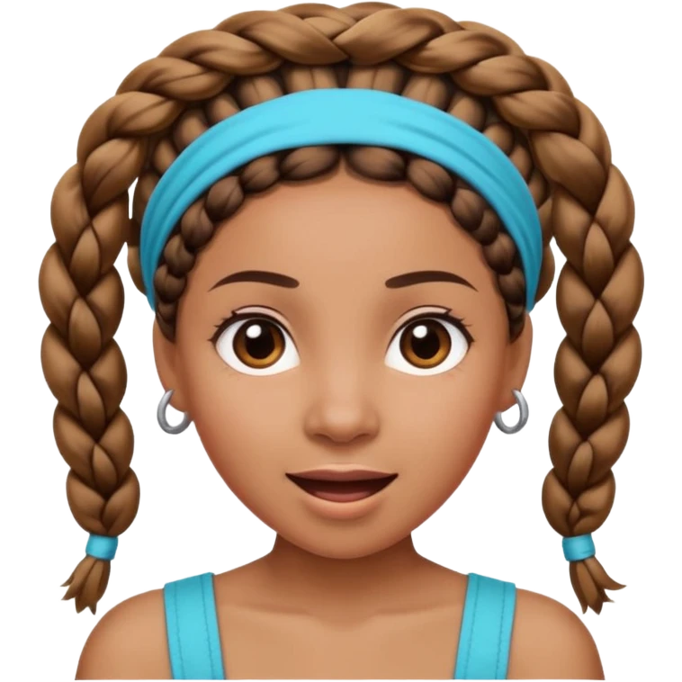big lose braids starting from the top of the head woman face wiith big visible braids and mono color headband on head excited face and braids as big as headband emoji