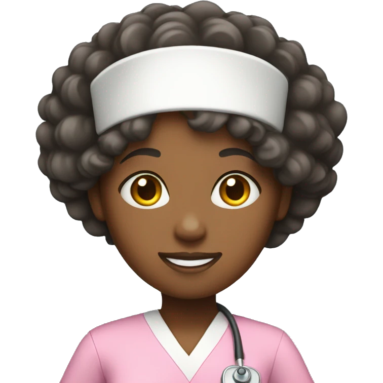 black nurse with curly hair and pink scrubs emoji