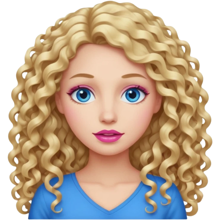 açık tenli  uzun kıvırcık sarı saçlı mavi gözlü   dudak rengi pembe yetişkin kadın bana emoji oluştur emoji