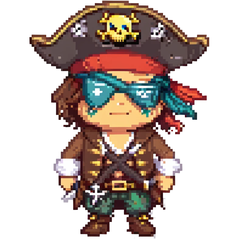 a pirate captain with an eyepatch, pixel art style emoji