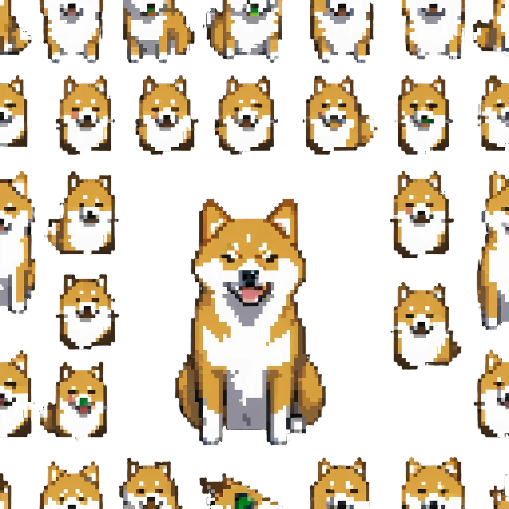 Shiba Inu in Doge style, crying expression, vibrant colors, pixelated texture emoji