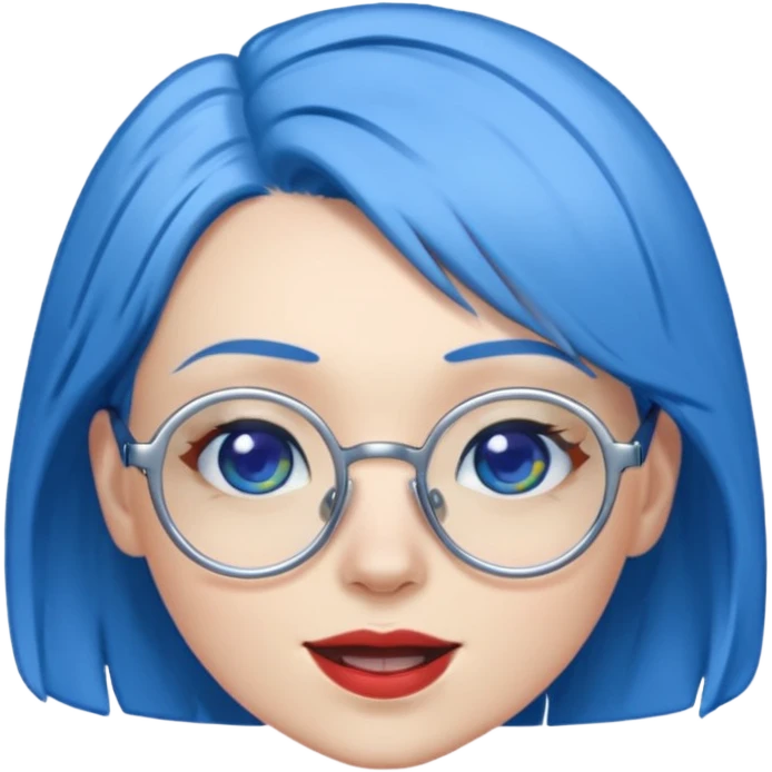 Mujer asombrada con cabello celeste y gafas azules cromadas guiñando un ojo emoji